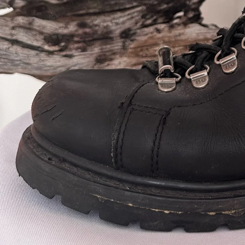 HARLEY-DAVIDSON ~ Men's Rugged Lace Up Black Boots w/Silver Monogrammed Hardware